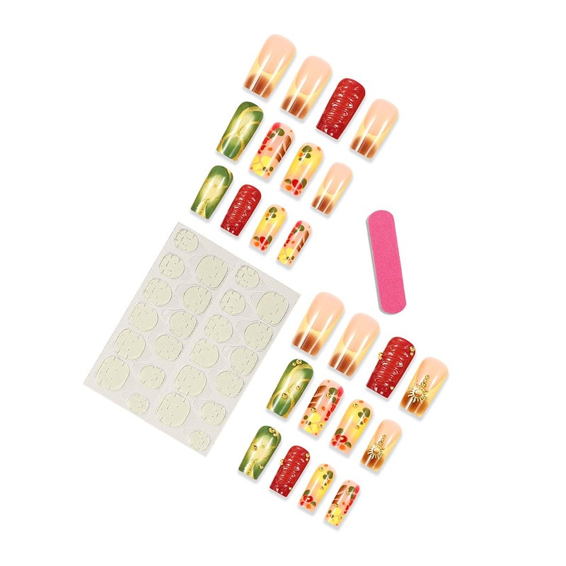 QQPPOLIU Press on Nails,3D Nails Long Press on Nails Square