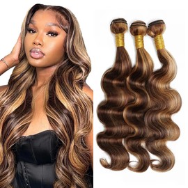 Highlight Body Wave Bundles P4/27 Human Hair Bundles 18 20 22 Inch Ombre Human Hair Bundles 8a Grade Double Weft Two Tone Blonde Bundles Mixed With Brown Bundles Human Hair Extensions