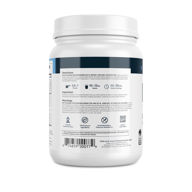 Transparent Labs Bulk Pre Workout Powder - Naturally Sweetened Advanced