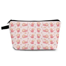 YULUENZE Monkey Present Cartoon Pink Monkey Makeup Bag Cute Small Organizer Bag with Zipper Lovely Monkey Cosmetic Bag Birthday Present for Monkey Lovers Women Sisters Friends