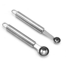 Set of 2 Fruit Spoon, Carving Tool, Hollow Out Spoon, Fruit Decorator, Multi-functional, Stainless Steel, Carving Tool, Melon, Watermelon, Fruit Extractor, Pastry Tool, Convenient Goods