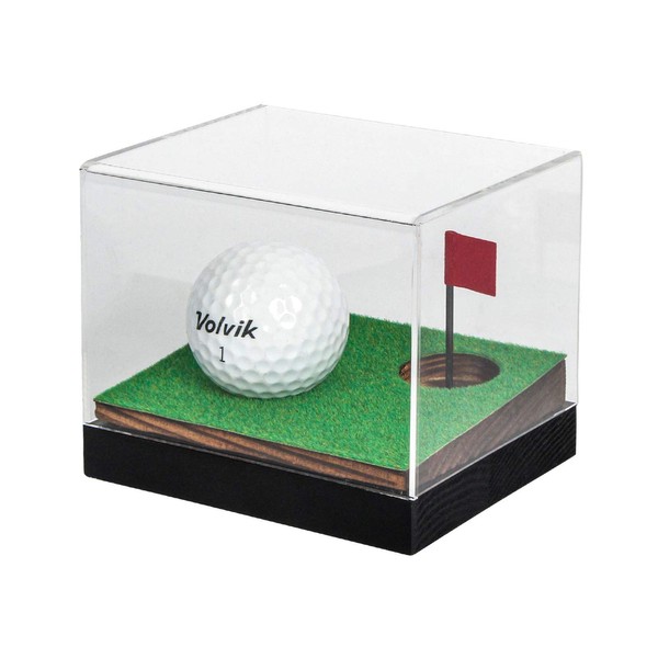 J JACKCUBE DESIGN Clear Acrylic Golf Ball Memorabilia Display Case, Dust Protection Transparent Holder Storage Box for Souvenir Golfball with Wood Base - MK650A (Wood)