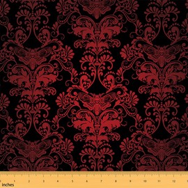 Erosebridal Gothic Spooky Damask Fabric by The Yard 1 Yard,Ombre Red Moth Upholstery Fabrics,Gothic Vintage Floral Decorative Fabrics,Oriental Antique Ornament Vintage Fabric Craft Patchwork DIY