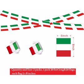 2 Packs Italy Flag Banner String - Italian Small Mini Bunting Banner for Indoor & Outdoor Decorations (60 feet long&60 flags)