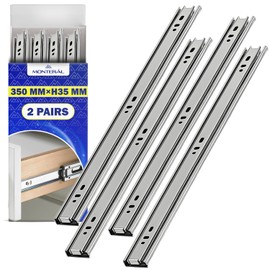 2 Pairs Ball Bearing Drawer Runners 350 mm x H 35 mm - Full Extension Telescopic Draw Runners Replacement - Warranty 10 Years - MONTERAL
