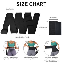 Lisacool Waist Trainer for Women Stomach Bandage Wrap Waist Band Long Torso Tummy Wraps Belly Body Shaper Waist Trimmer Belt Black