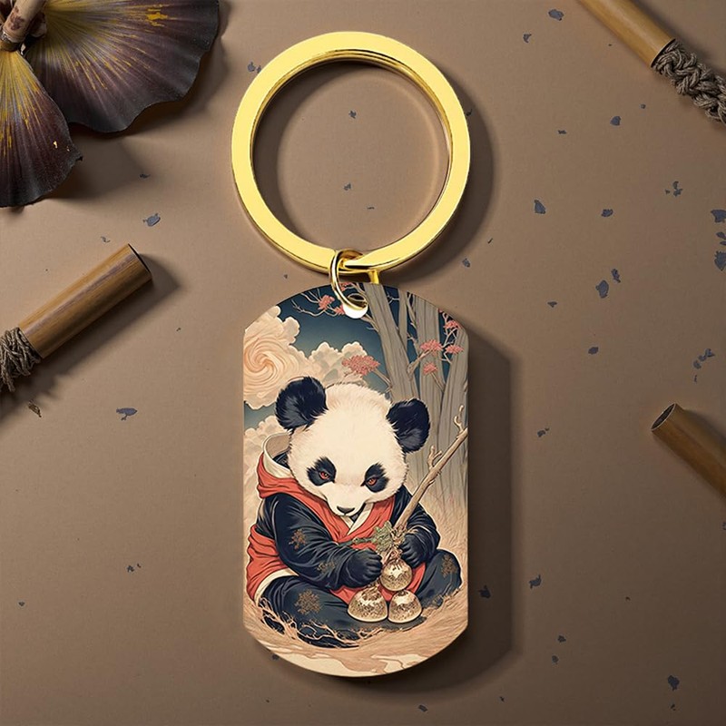 XIOUDO Ukiyo-e Panda Key Holder, Japanese Style Design, Includes Metal