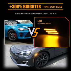 OFFKAT Front Fender LED Side Marker Lights for 2013-2016 Scion FR-S, 2013-2021 Suba-ru BRZ, 2017-2021 Toyo-ta 86, Smoked Lens Amber Turn Signal Lights & White Day Running Lamps, 2 PCS