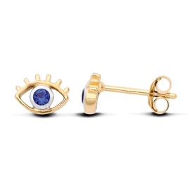 Old English Jewellers 9ct Yellow Gold on Silver Blue Sapphire CZ Evil Eye Stud Earrings