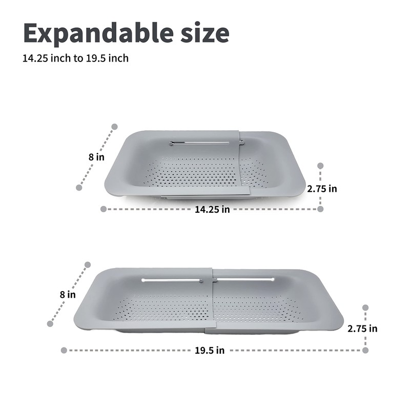 Makerstep Over the Sink Colander Strainer Basket - Expandable, Wash,
