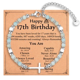 IKIATY 17 Year Old Girl Gifts Ideas, Happy 17th Birthday Decorations Gifts for 17 Year Old Girls with Card, Christian Cross Bracelet Birthday Presents Trendy Stuff