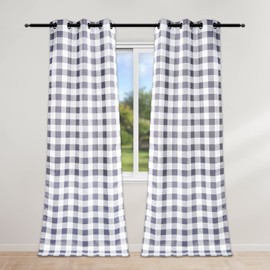 Simple Deluxe Buffalo Plaid Blackout Curtains Panels for Living Room, Bedroom Farmhouse Courtyard Style Room Darkening Thermal Insulated, 37" W x 95" L, White and Gray