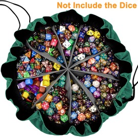SIQUK Large Dice Bag with Pockets Big Capacity Dice Bag Drawstring Dice Pouch DND Dice Storage Bag for RPG MTG Table Games, Hold over 300 Dice, Dark Green