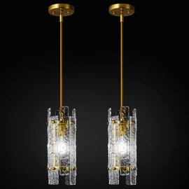 LIANGMH Gold Crystal Pendant Lighting Modern Mini Glass Chandeliers, Adjustable Pendant Light Fixture for Bedroom Dining Room Living Room Kitchen Island Corridor(2 Pack)