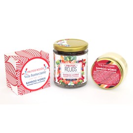 Bamboo Words - Kit Té de frutos rojos, mezcla de frutos secos para tisana (120 g) + Vela de masaje, relajante y humectante con cera de soya (100 g)