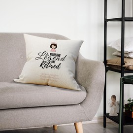 Nursing Legend Retirement Throw Pillow - 18x18 Inch Nurse Decorative Linen Cushion Cover for Sofa, Couch, Bed
