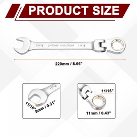 sourcing map 2pcs Flex Head Ratchet Wrench Spanner 11/16" SAE Ratcheting Combination Wrench 72-Teeth Chrome Vanadium Steel Ratchet Gear Spanner with 12 Point Box End for Auto Repairs