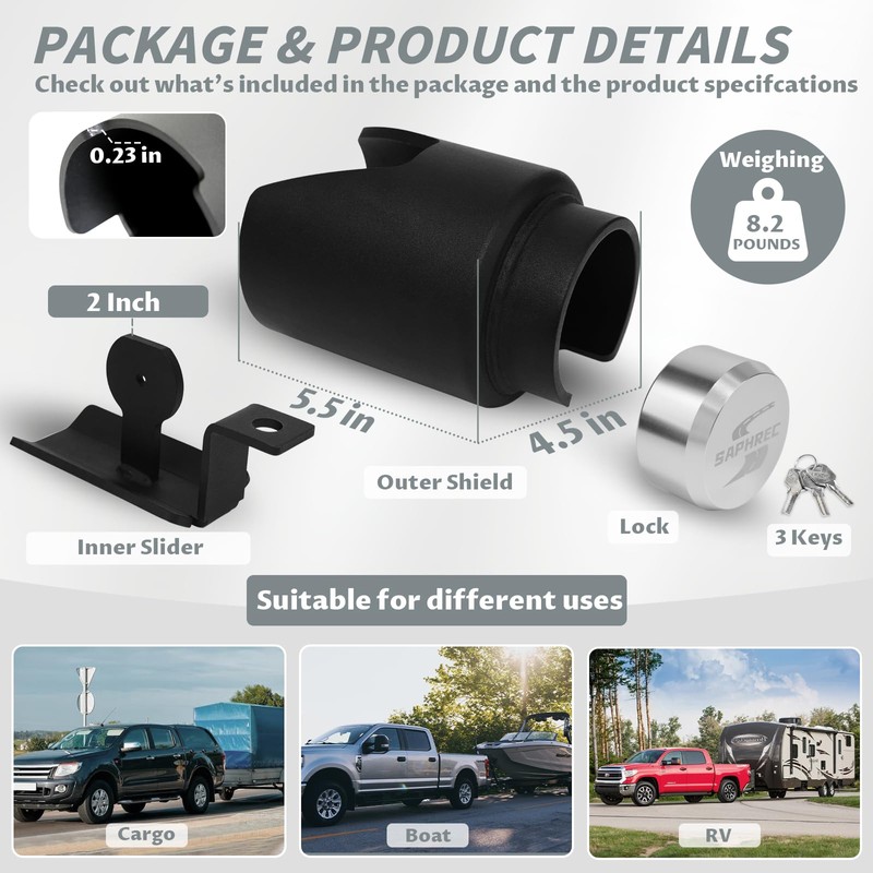 SaphRec Upgraded Trailer Lock, Fits 2 Inch Coupler Heavy Duty