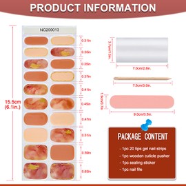 WOKOTO 20 Tips Pink Marble Design Semi-Cured Real Gel Nail Polish Strips Wraps Set With Nail File And Wood Stick On Full Press On Nail Stickers For Women Girls Gel Nail Strips Set Nail Gel Wraps