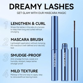 Ultra Fine Waterproof Mascara for Fine Short Eyelash,Skinny Black Mascara,False Lash Effect,Long Lasting, No Flaking, No Clumping,Lengthening & Thickening (Brown)