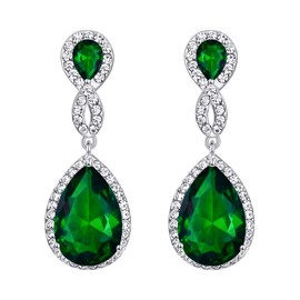Flyonce Austrian Crystal Zircon Wedding Figure 8 Infinity Pierced Dangle Earrings Green Silver-Tone