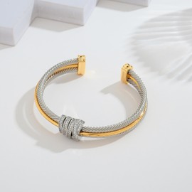 TOVABA Silver and Gold Bangle for Women, Hypoallergenic Non-Tarnish Bangle with Crystal Accents, Elegant Twisted Wire Design for Fashion & Gifting