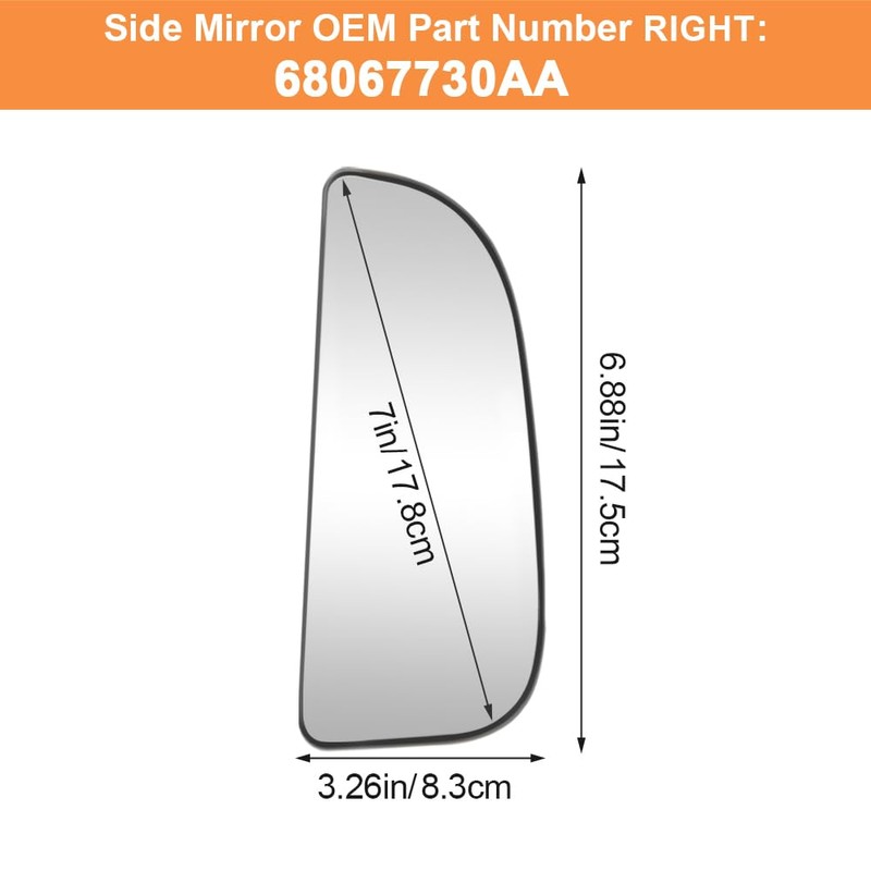 Senzeal Passenger Side Lower Mirror Glass Replacement for Dodge Ram