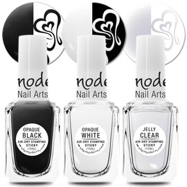 SheModern STICKY BLACK + WHITE + CLEAR Stamping Polishes For Nail Art Design Air-Dry Collection. More Transfer Time with Tacky Surface for Easy Adhere of Pigment and Glitter for Creative Dry-Coloring