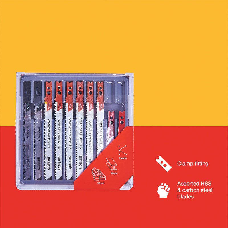 Amtech M1870 10 Piece mixed jigsaw blades with clamp fitting