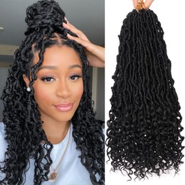 18 Inch Goddess Faux Locs Crochet Hair with Curly Ends 2 Packs Soft Locs Nu Locs Crochet Hair Pre-looped Goddess Locs Natural Black Synthetic Crochet Braiding Hair for Women (12Strands/pack 1B#)