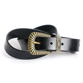 ECHAIN Women Genuine Leather Vintage Waist Belt for Dress Jeans Narrow (gold, waist:24-29)