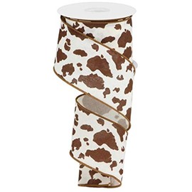 Craig Bachman 2.5" Brown & White Cowhide Print Ribbon (10 Yards) - Premium Quality Wired Edge for Easy Crafting, Ideal for Gift Wrapping, Rustic Home Decor, and Country-Themed Projects