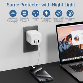 Multi Plug Outlet Extender 2 Pack, Small Electrical Outlet Splitter with 3 USB Ports (1 USB-C), Multi Outlet Plug in for Cruise Ship, Travel, Home, Office, Dorm Essential