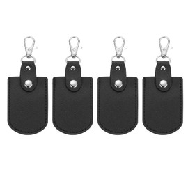 PATIKIL Leather Key Fob, 4 Pcs Leather Key Fobs with Key Rings DIY Keychain Holder for Home Office Car Keys ID Key Cards Air Tags, Black