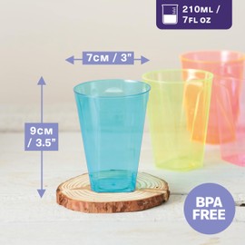 MATANA Pack of 40 Colourful Hard Plastic Party Cups (Neon, 210 ml) - Reusable Plastic Cups, Plastic Cups, Drinking Cups, Cocktail Cups for Birthdays, Children's Parties, Weddings