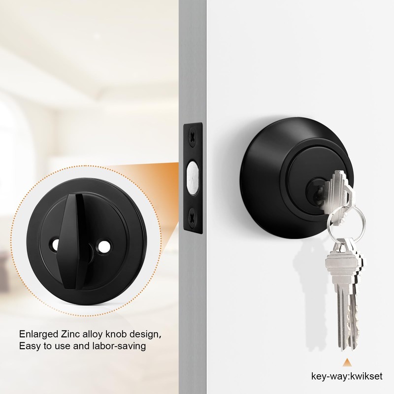 Probrico 4 Pack Black Single Cylinder Deadbolt Lock Set, Keyed