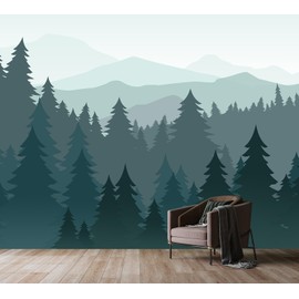 PYFFYP- Forest Wallpaper Watercolor Pine murals for Bedroom（Not Peel and Stick）