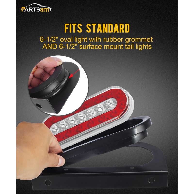 Partsam 2Pcs 6" Oval Tail Light Mounting Brackets [L Shaped]