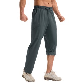 BALEAF Men's Hiking Pants Water Resistant Convertible Cargo Capri Roll Up Capri UPF50+ Zipper Pockets Clothing Travel Gray L