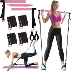 3 Sectional Pilates Bar with Stacking Resistance Band, 1 Set Pilates Bar Kit, Pilates Resistance, Home Gym Equipment for Women & Men, Exercise Equipment, Fall Gift, Christmas Gift - Color: Baby Pink, Specification: one-size