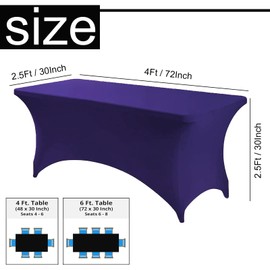 Mienocol Dark Purple Spandex Tablecloths,4FT Stretchable Rectangle Table Cover Washable Tablecloth Universal Patio Elastic TableCover for Kitchen,Event, Wedding, Cocktail Bar Exhibition,Banquet,Party