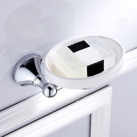 High-End Elegance Brass Material Soap Dishes Wall Mounted Corrosion-Resistance Chrome-Plated Vintage Shower Ceramic Soap Dish Holder for Bathroom