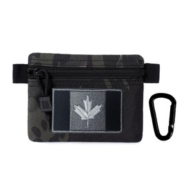 EDC Wallet Pouch,Small EDC Bag for Men,Coin Pouch, Key Case, Tactical Pouch, Card Holder Earphone Case, Waterproof Bag with Canada Flag Embroidery Patch and a Spring Snap Hook (Black CP Camo)