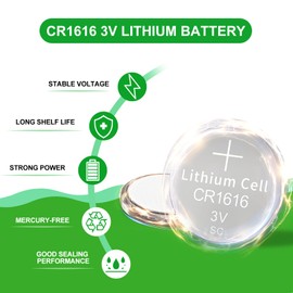DURNERGY CR1616 3V Lithium Battery 5 Pack, Key Fob Battery CR1616 Lithium Coin Cell, CR1616 Watch Battery