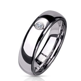 Paula & Fritz® Women's Tungsten Carbide Ring with Clear Cubic Zirconia Size J to Z Available in Silver 6 mm Wide, Tungsten, Cubic Zirconia
