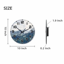 NOMEDOGYIM Mountain Peaks Wall Clock 10 inch Round Rocky Mountains Under The Clouds Silent Non Ticking Wood Wall Clocks Battery Operated Decorative Wall Clock for Bedroom Kitchen Living Room Bathroom