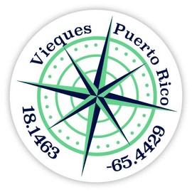 Vieques Puerto Rico 4-Inch Vinyl Decal Sticker Latitude Longitude Compass Design
