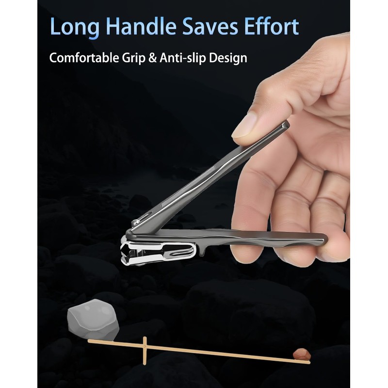 360 Degree Rotating Long Handle Fingernail Clipper (Black)