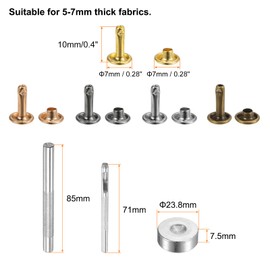 QUARKZMAN 100 Sets Leather Rivets 7 mm x 10 mm Metal Double Cap Rivets Press Studs Fasteners with 3 Pieces Tools for Setting for Leather Craft Repair Decoration, Multicoloured