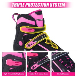 MammyGol Adjustable Inline Skates for Girls Kids Boys Youth with Light up Wheels, Rose Red Beginner Blades Roller Skates for Boys Size 5 6 7 8 Ages 4-12
